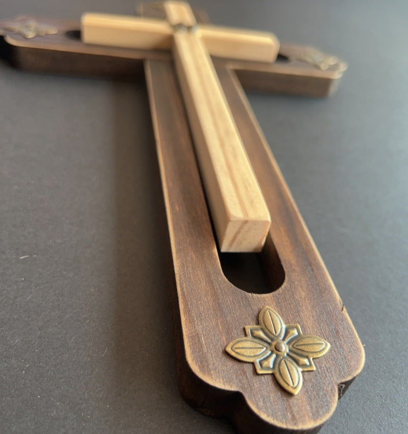 Wall Mount Wooden Cross Religious Home Ornament