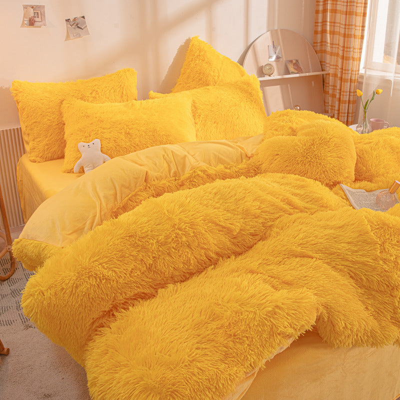 Yellow fluffy bedding set 