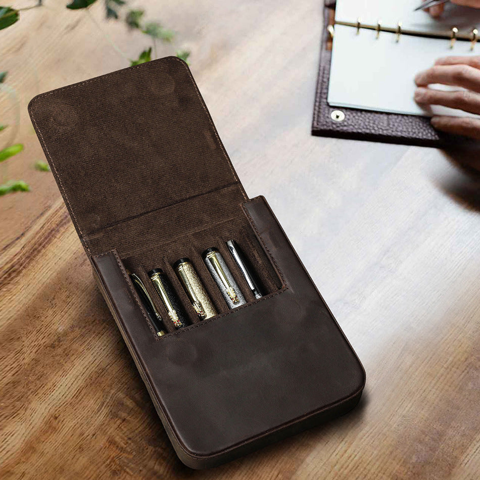 Handmade Leather Fountain Pen Case Organizer Holder