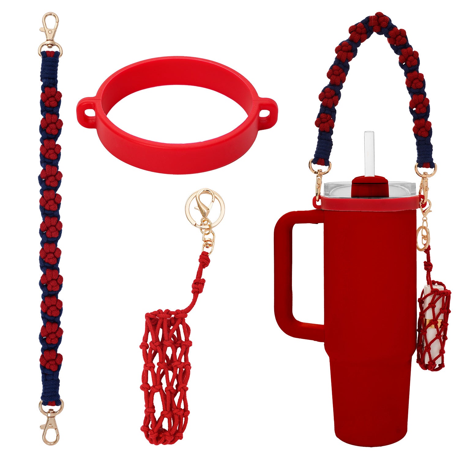 Handmade Macrame Daisy Water Bottle Handle for Tumbler Stanley Cup