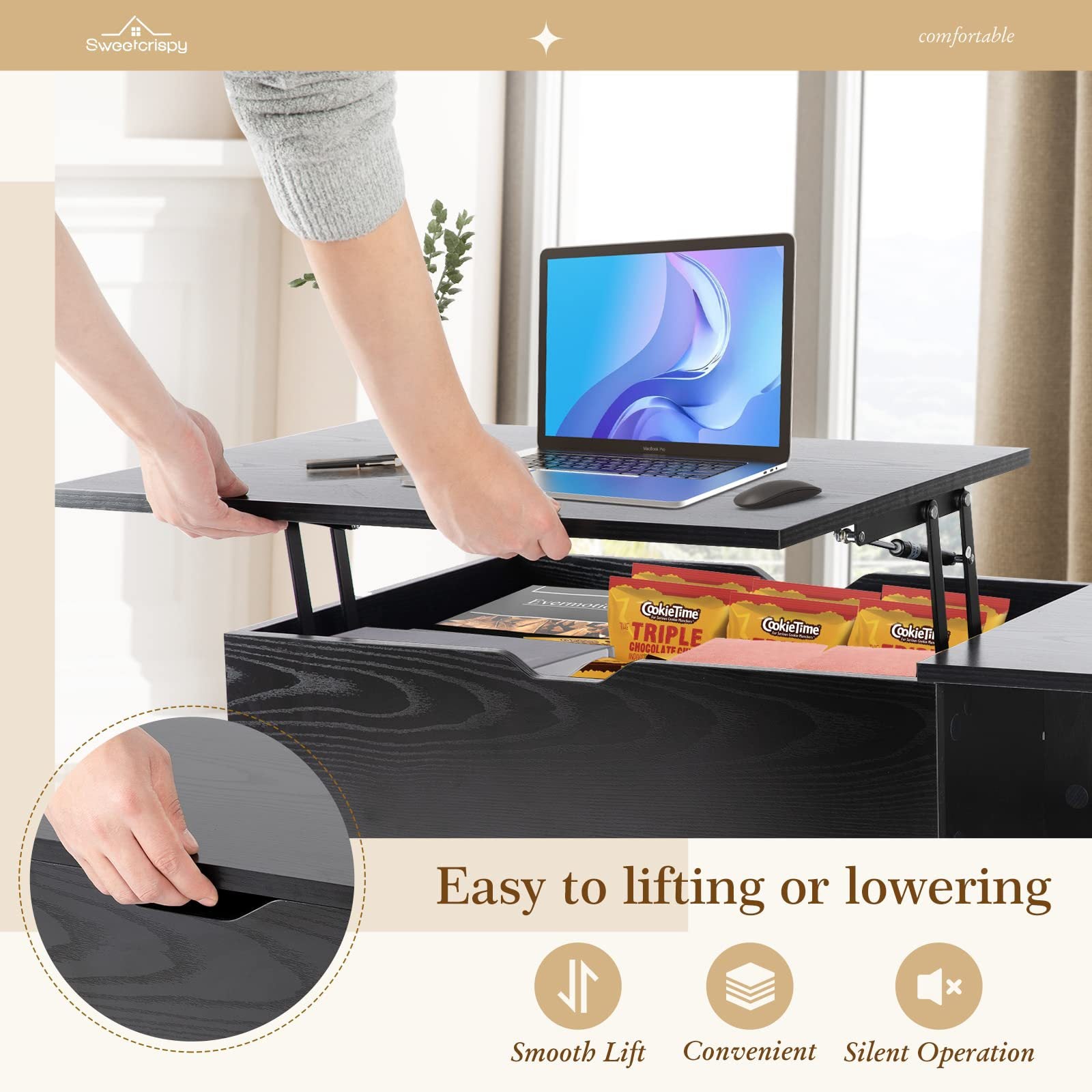Lift Top Coffee Table With Hidden Storage Compartment