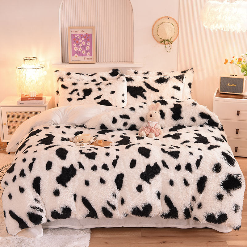 Fluffy cow print bedding set 