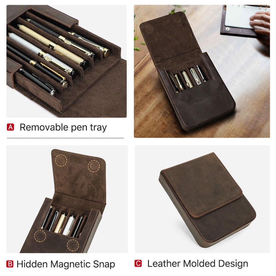 Handmade Leather Fountain Pen Case Organizer Holder