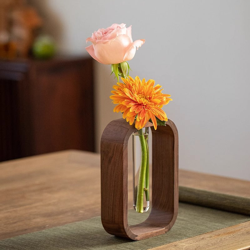 Glass Tube Flower Arrangement Vase Wooden Frame