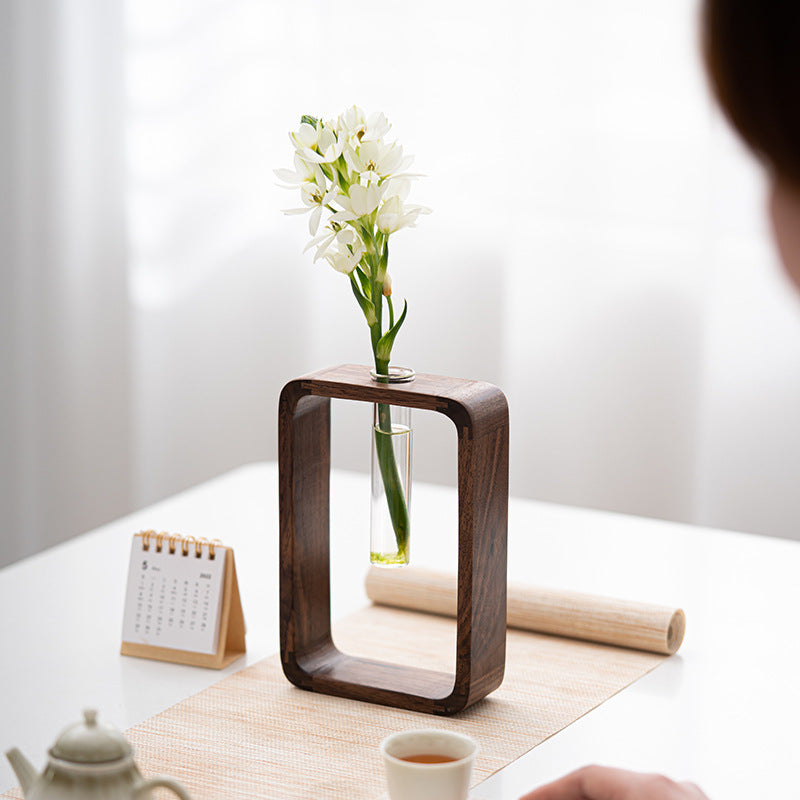Glass Tube Flower Arrangement Vase Wooden Frame