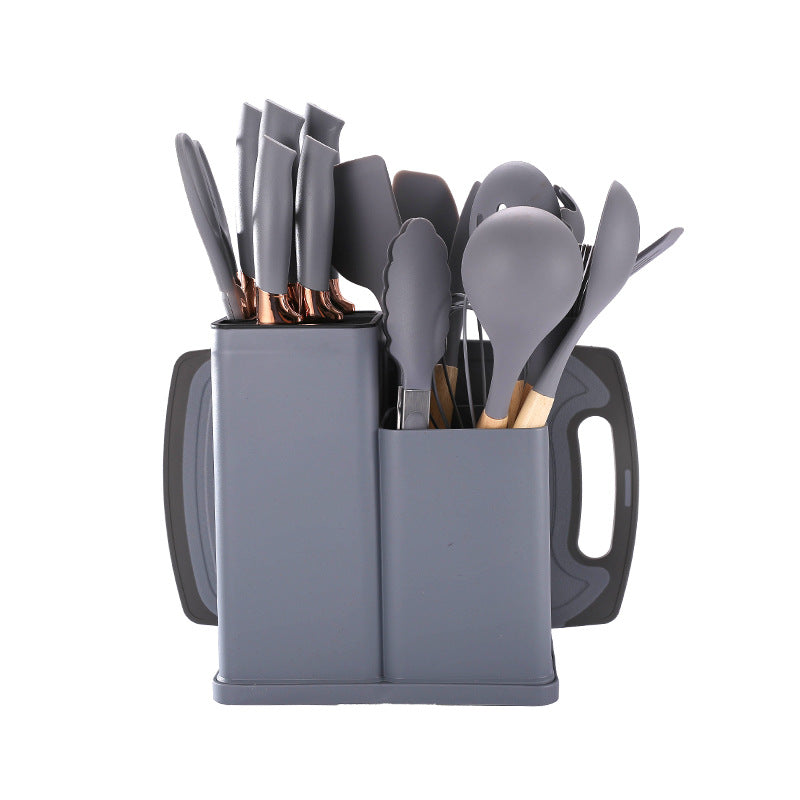 19pcs Silicone Kitchen Utensil Set With Wooden Handles