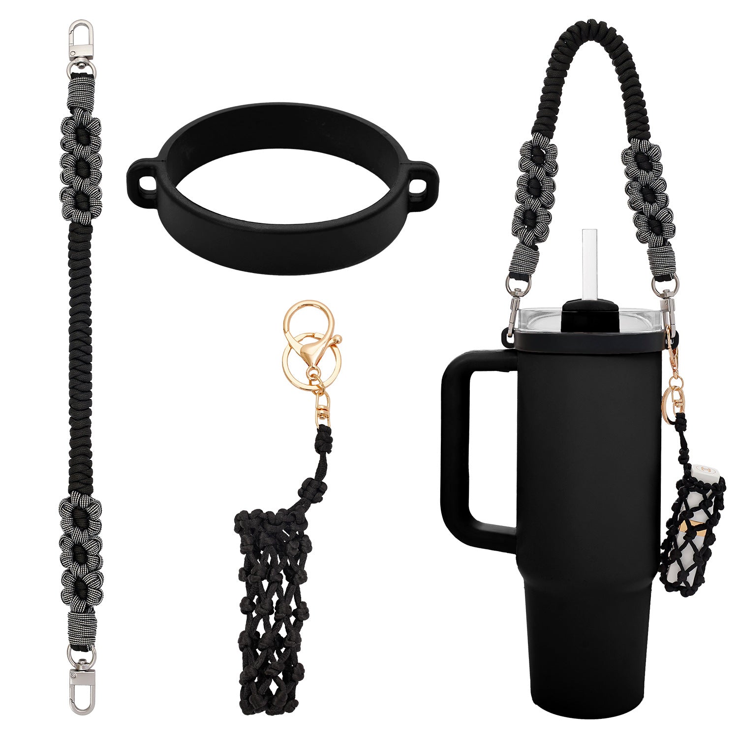 Handmade Macrame Daisy Water Bottle Handle for Tumbler Stanley Cup
