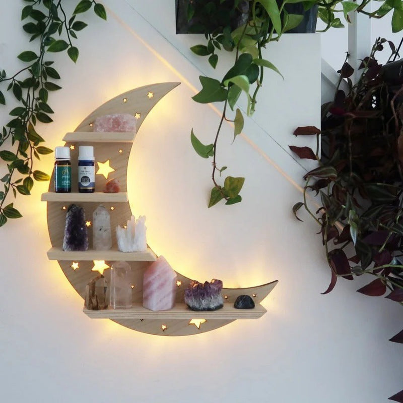 Hamsa Evil Eye Crystal Display Wall Mount Shelf with Light