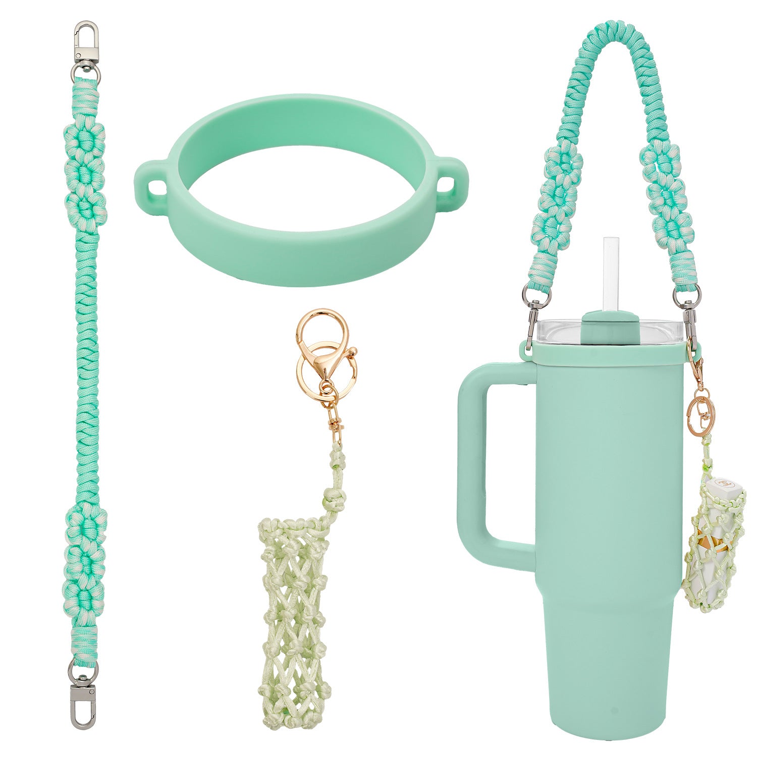 Handmade Macrame Daisy Water Bottle Handle for Tumbler Stanley Cup