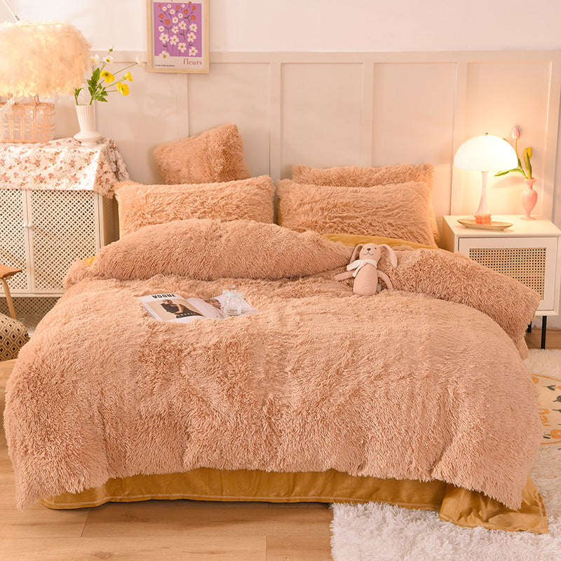 Toffee Nordic Furry Plush Duvet Cover 4Pcs Bedding Set