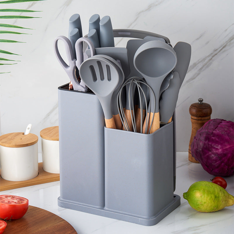 19pcs Silicone Kitchen Utensil Set With Wooden Handles