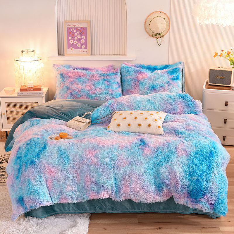 tie-dye Nordic Furry Plush Duvet Cover 4Pcs Bedding Set