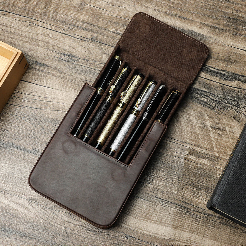 Handmade Leather Fountain Pen Case Organizer Holder