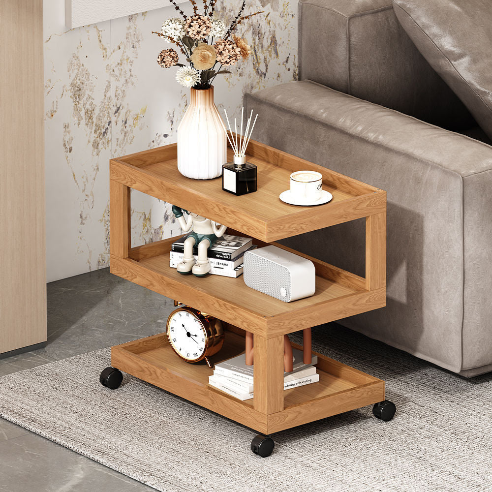 3 Tiers Tempered Glass Nightstand End Table with Wheels