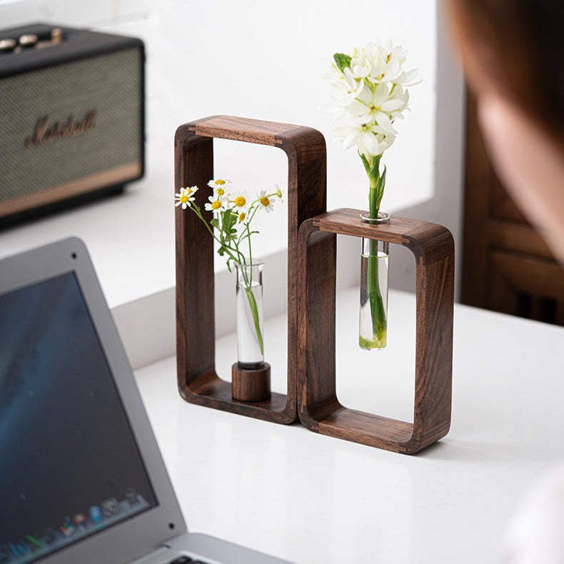 Glass Tube Flower Arrangement Vase Wooden Frame