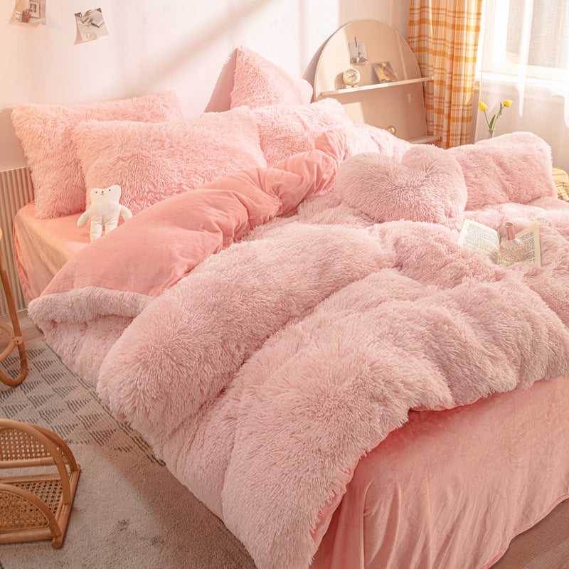 Pink fluffy bedding set 