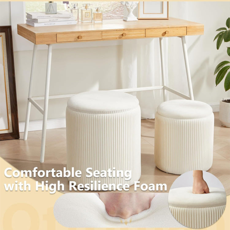 2 Pcs Set Round Ottoman Vanity Stool With Storage