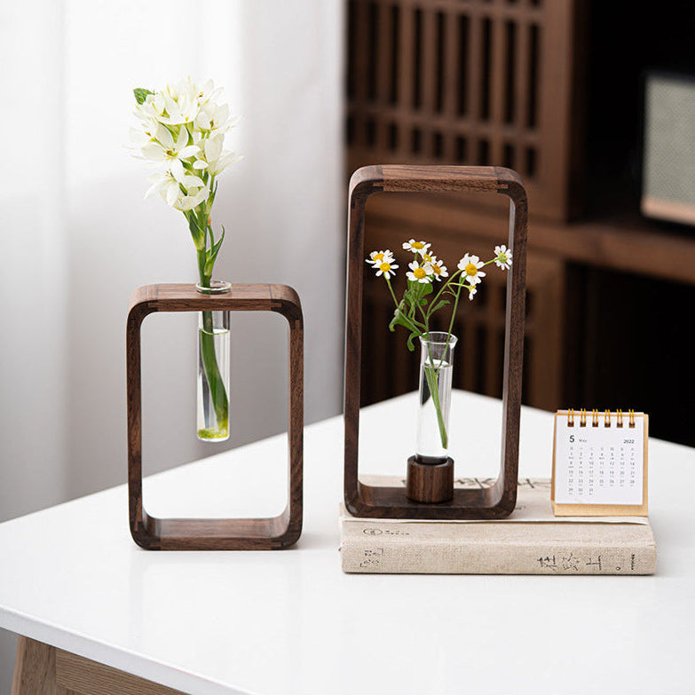 Glass Tube Flower Arrangement Vase Wooden Frame
