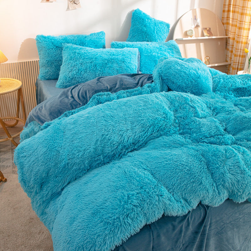 Turquoise fluffy comforter set 