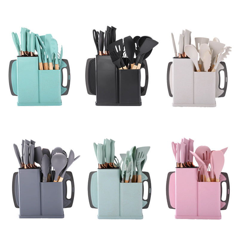 19pcs Silicone Kitchen Utensil Set With Wooden Handles
