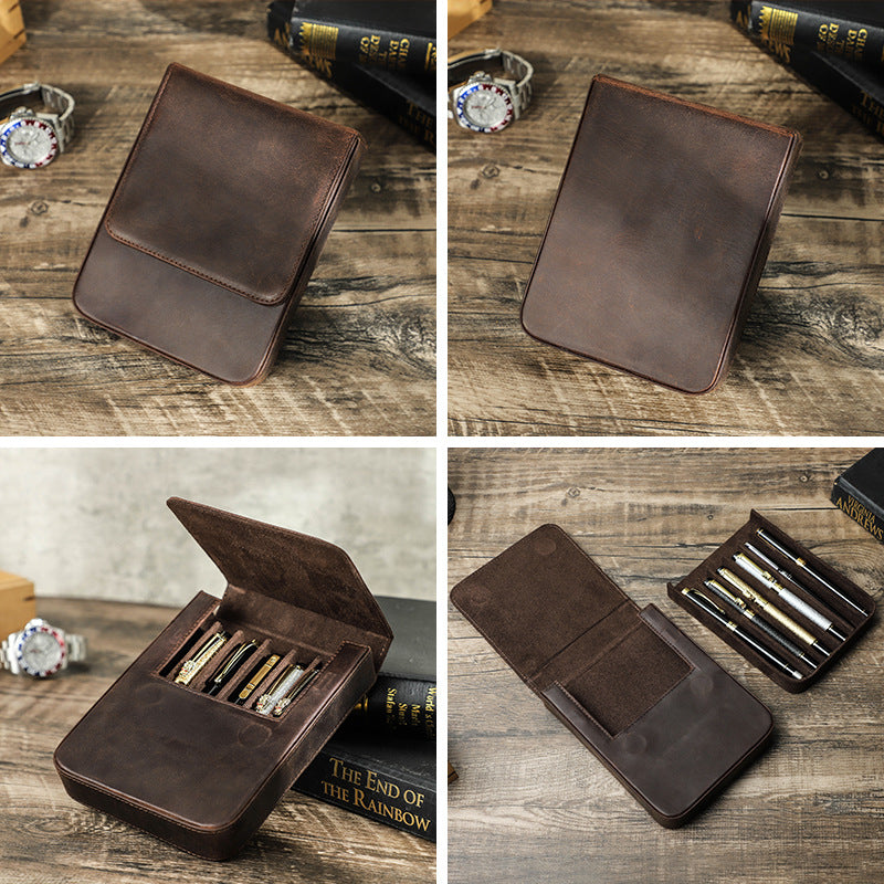 Handmade Leather Fountain Pen Case Organizer Holder
