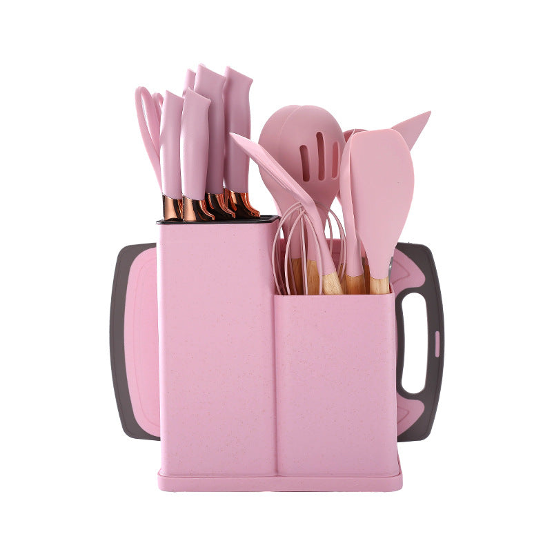 19pcs Silicone Kitchen Utensil Set With Wooden Handles
