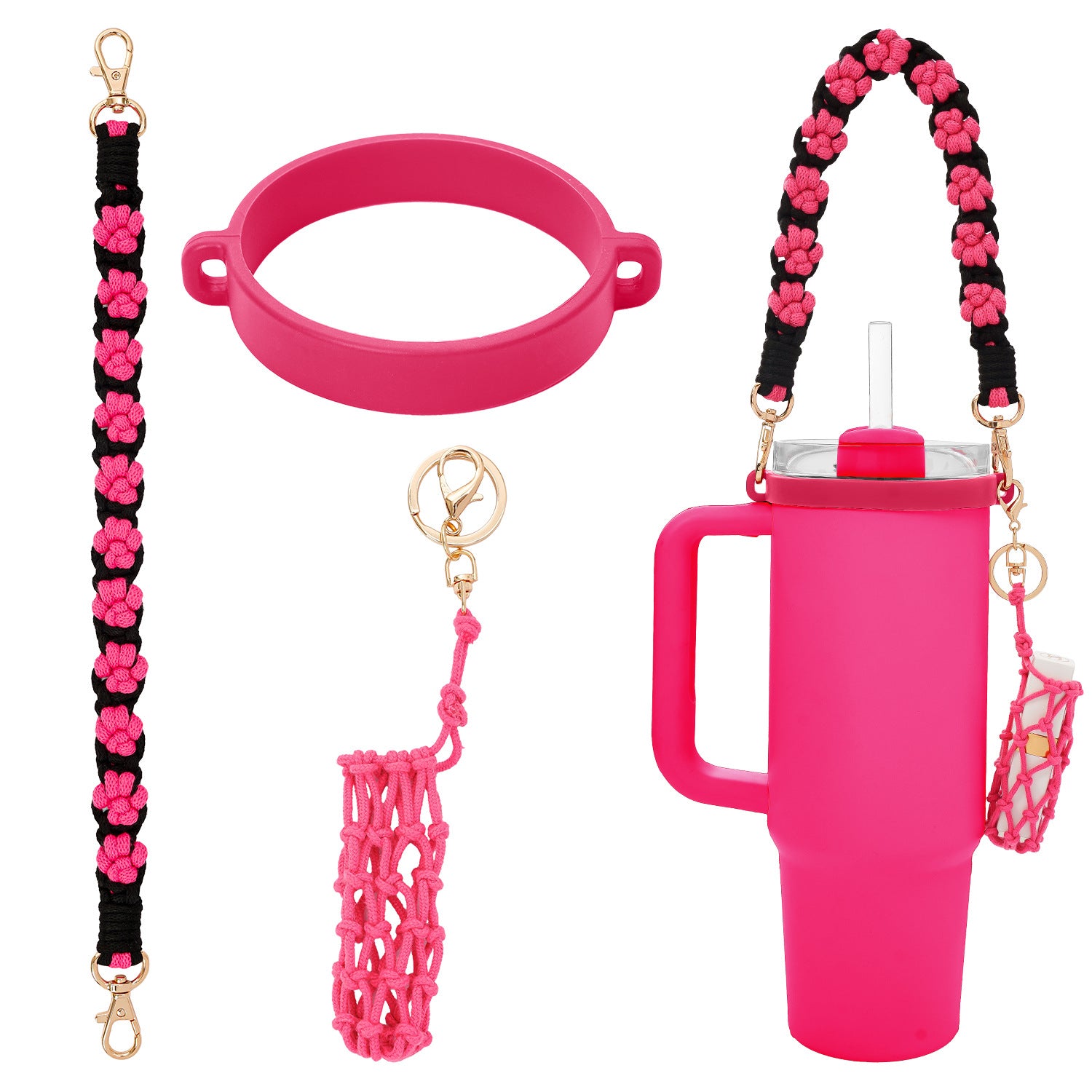 Handmade Macrame Daisy Water Bottle Handle for Tumbler Stanley Cup