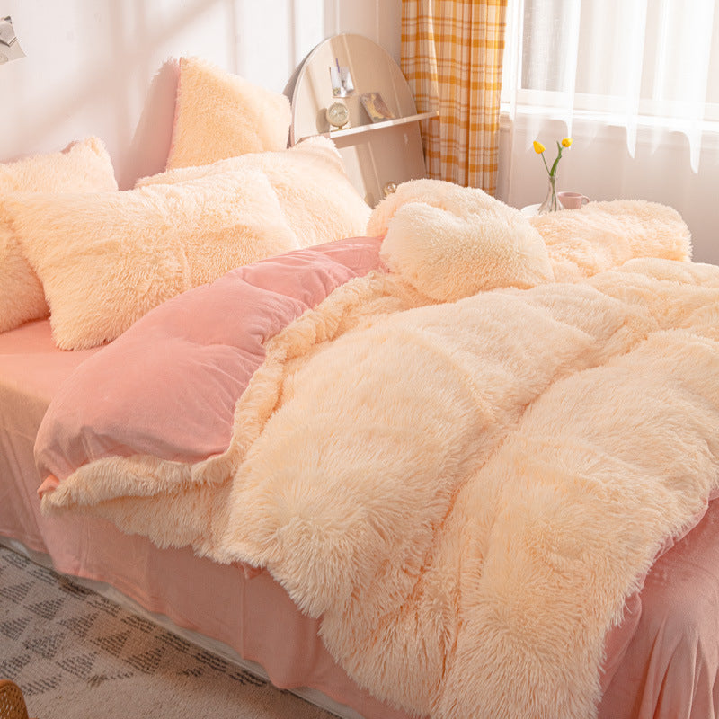 Fluffy pink and beige blanket 
