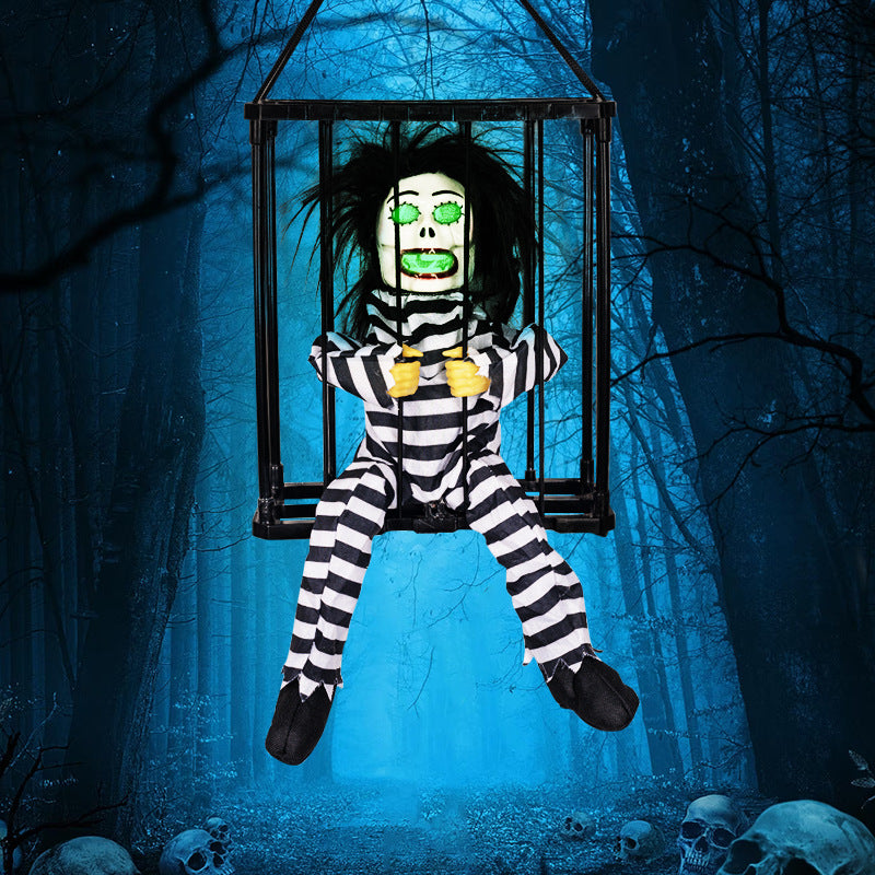 Let Me Out Halloween Spooky Sound & Motion Prisoner in Hanging Cage