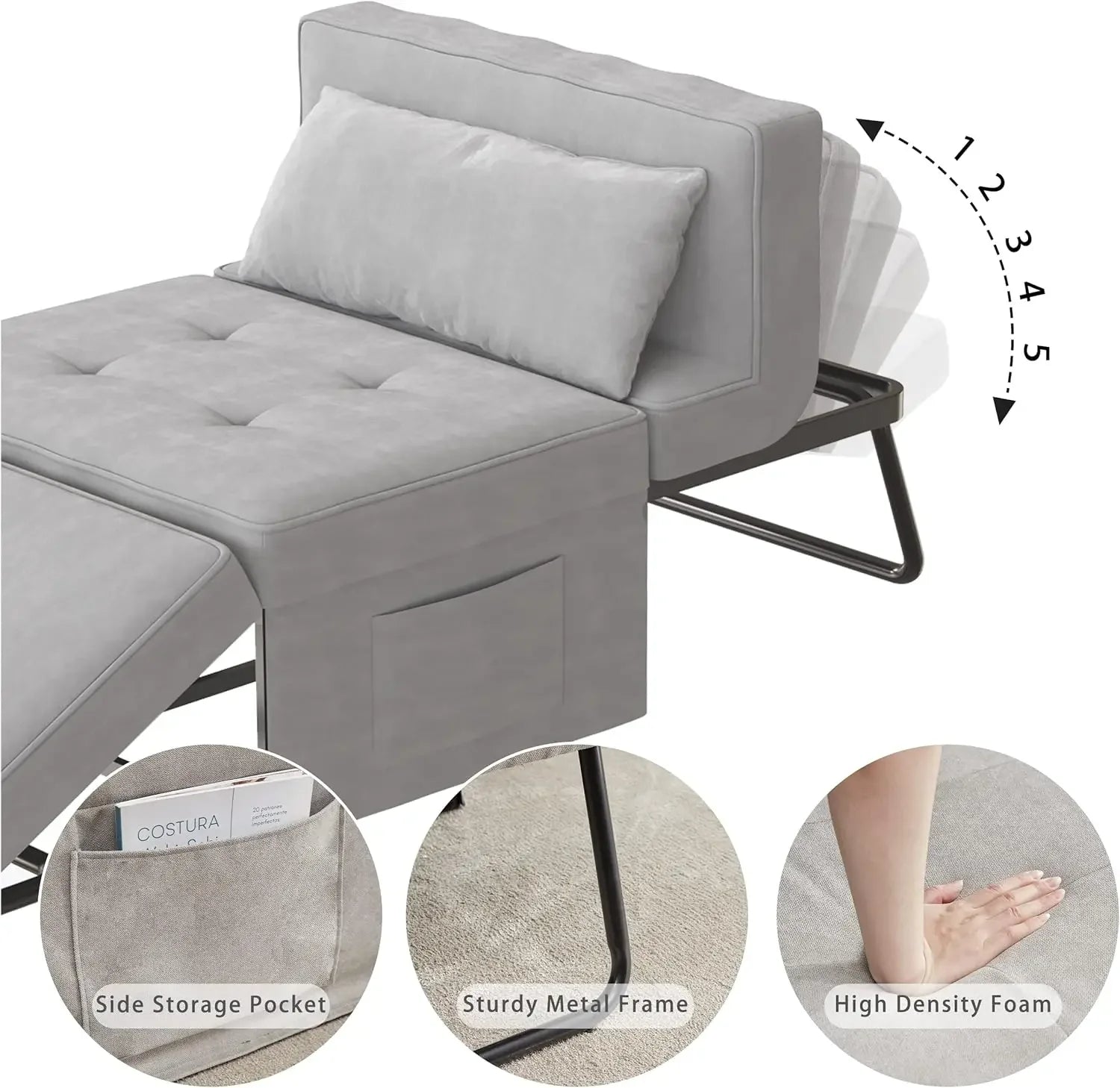 4-in-1 Convertible Folding Ottoman Sofa Bed