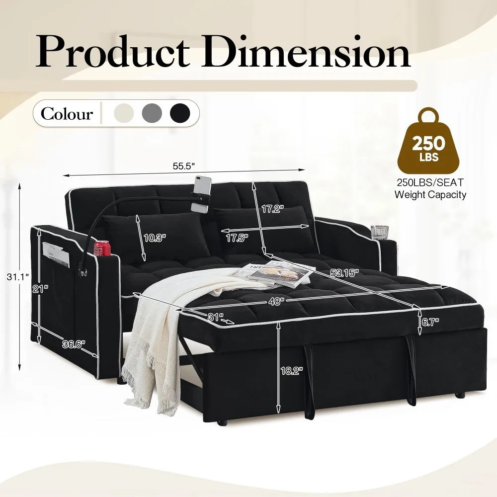 3 in 1 Convertible Sleeper Futon Sofa Bed with Side Pocket