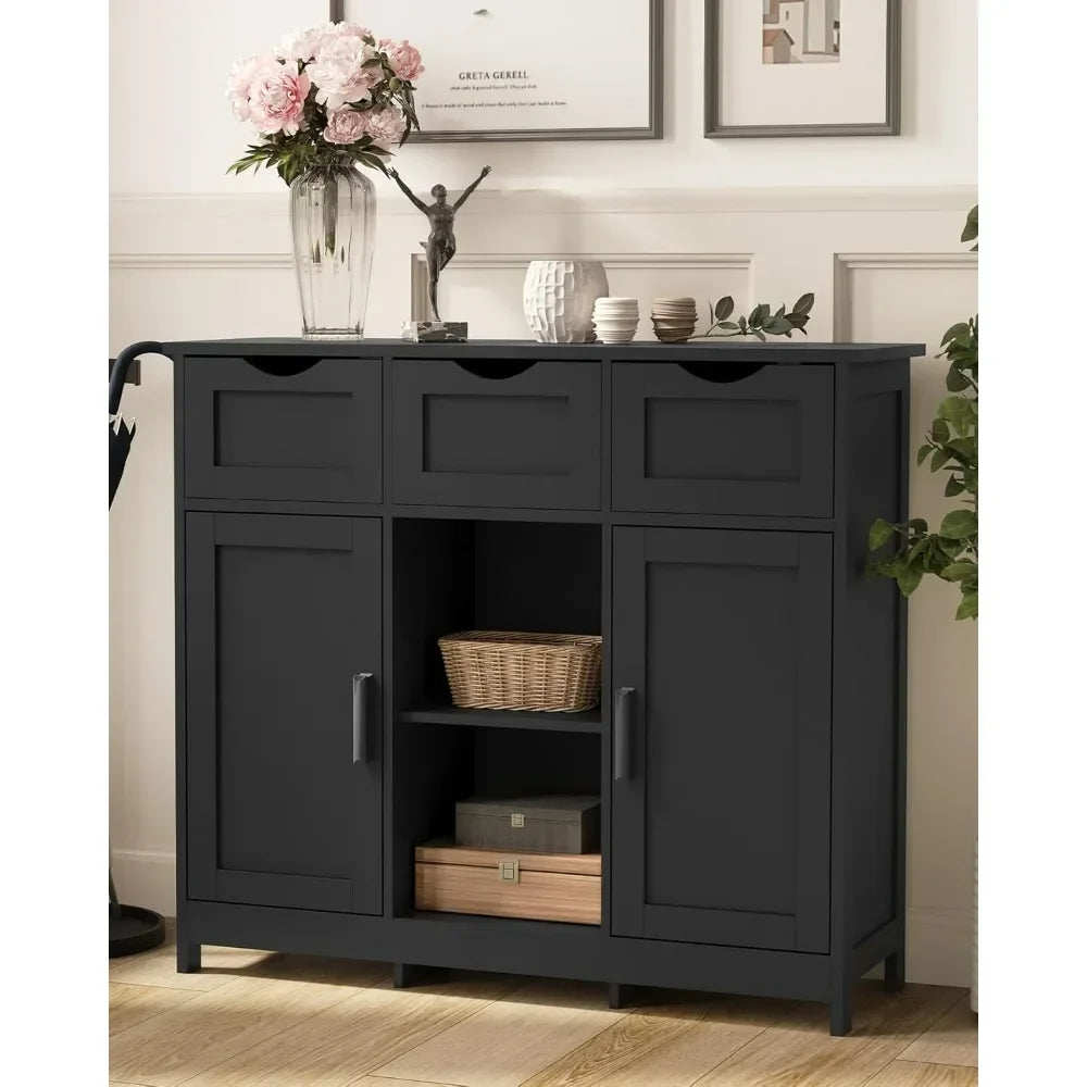 3 Drawers Open Shelf White Cabinets & Shelves
