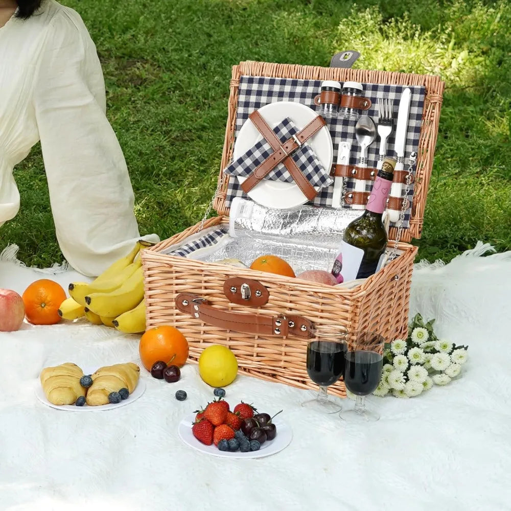 Outdoor Wicker Picnic Basket Set for 2-4 Pax