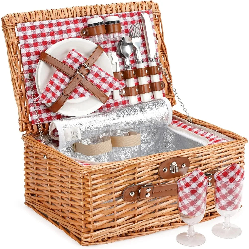 Outdoor Wicker Picnic Basket Set for 2-4 Pax