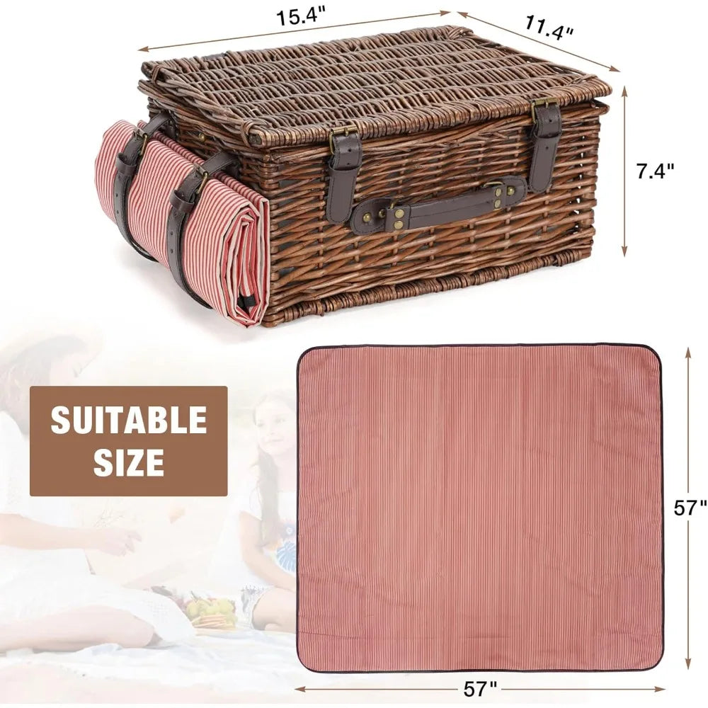 Outdoor Wicker Picnic Basket Set for 2-4 Pax