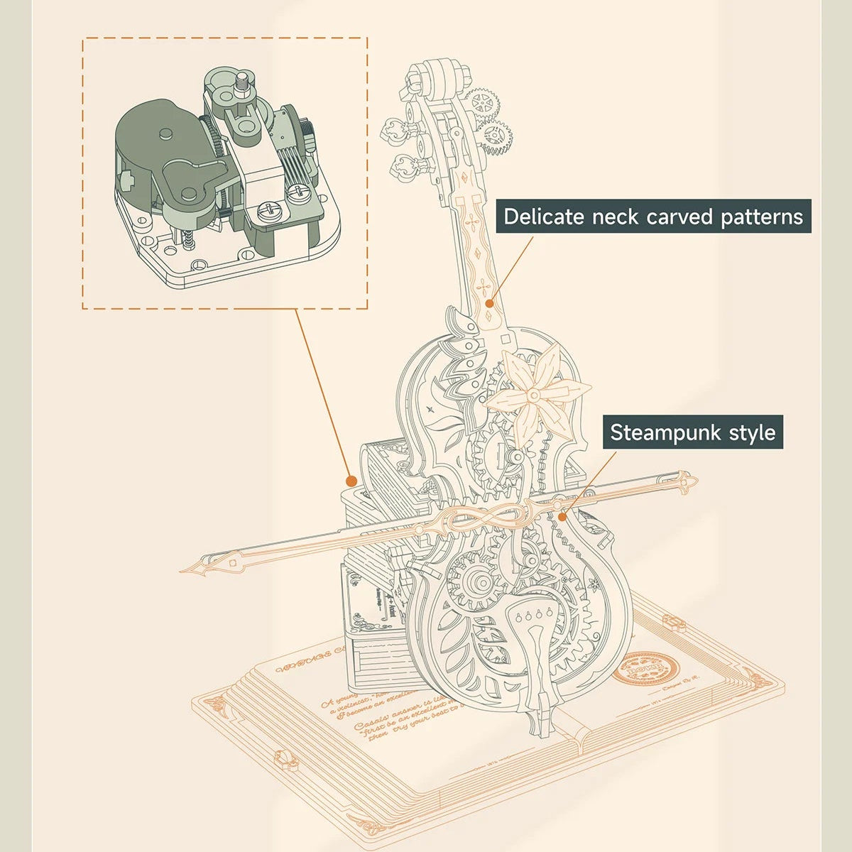 Creative 3D Wooden Puzzle Cello Mechanical Music Box
