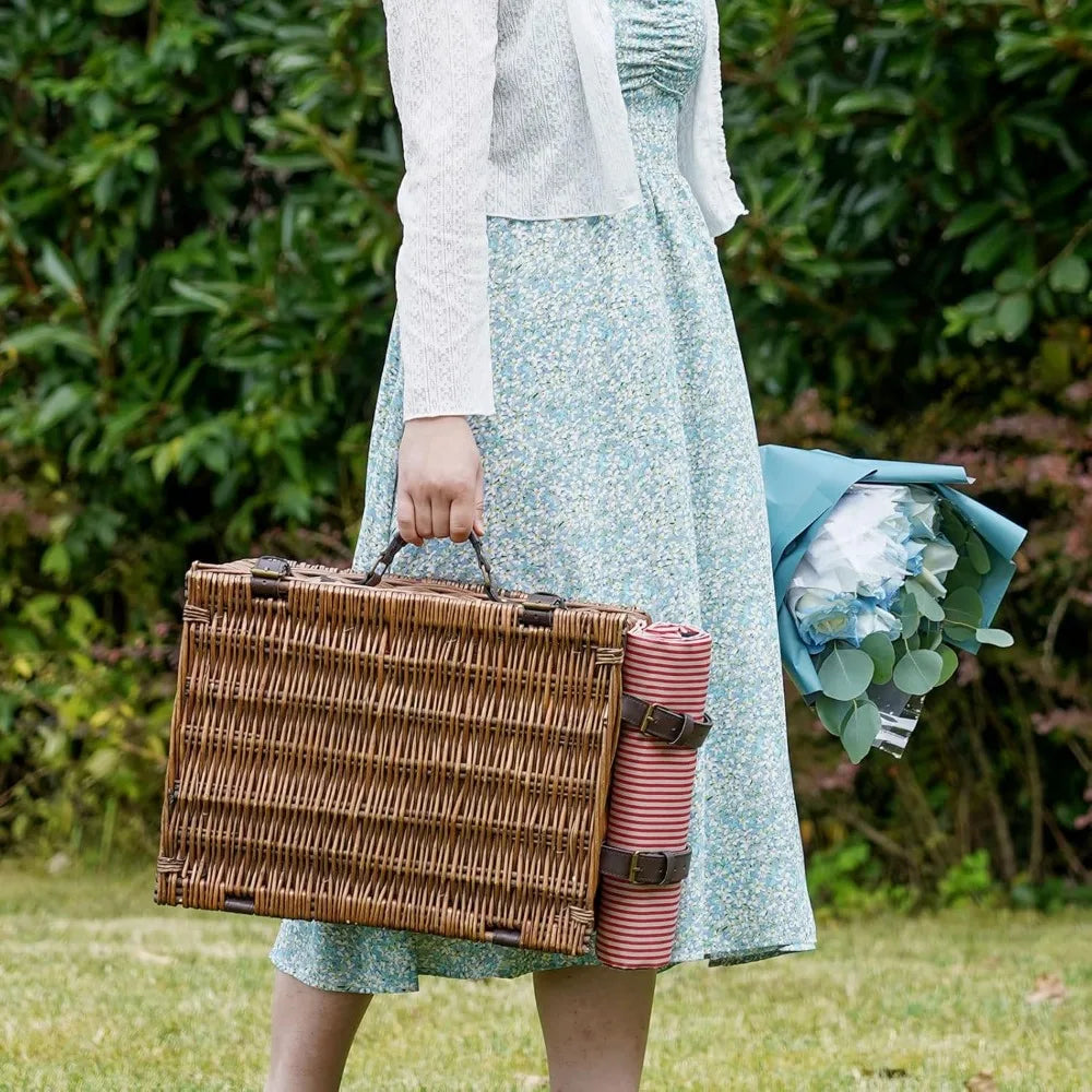 Outdoor Wicker Picnic Basket Set for 2-4 Pax