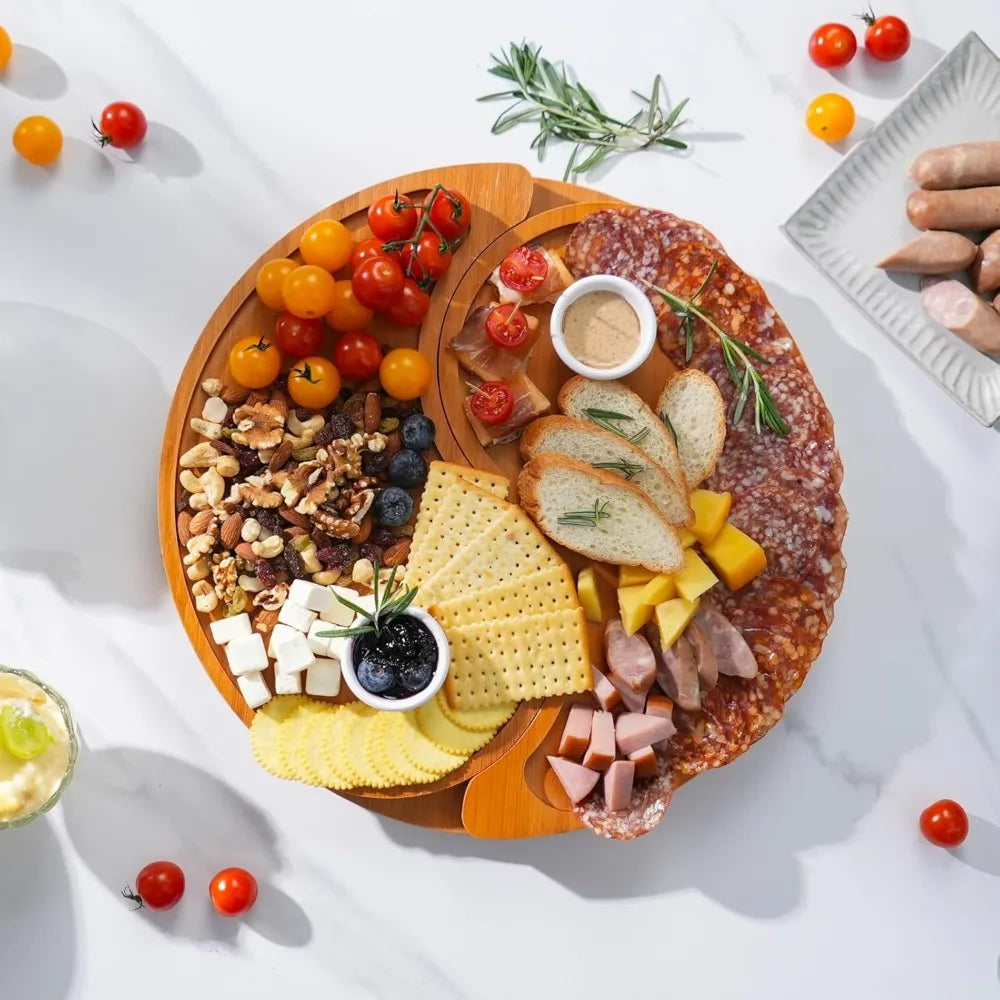 Bamboo Charcuterie Board Serving Platter Set