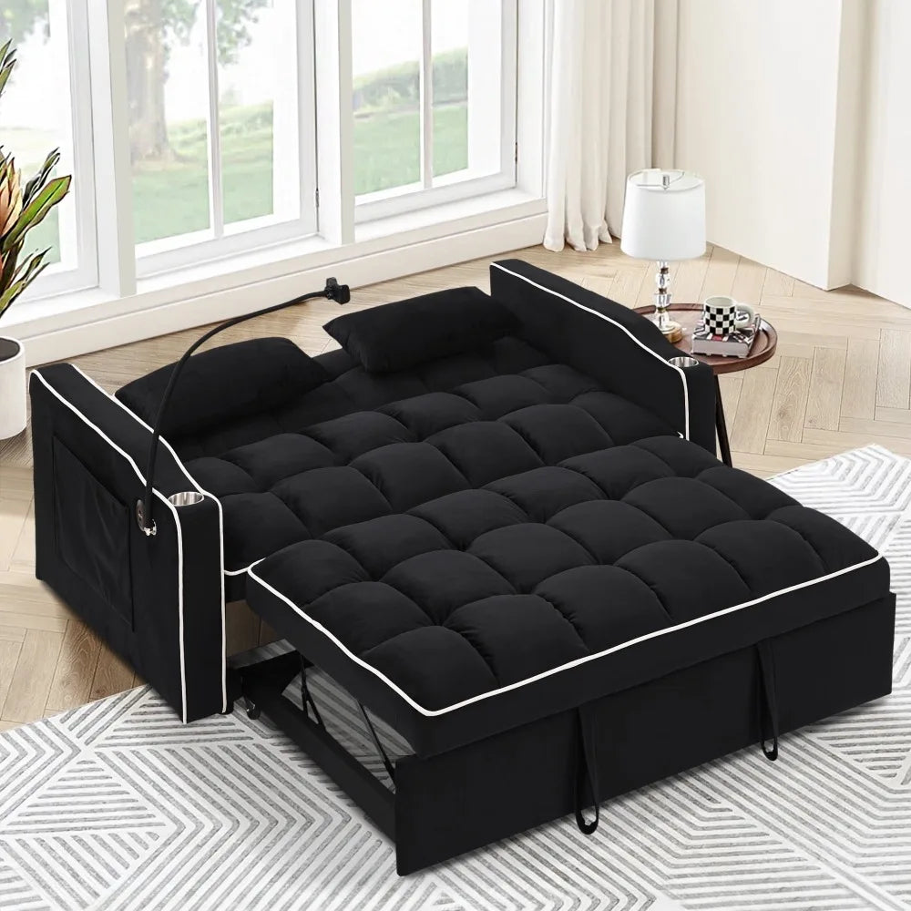 3 in 1 Convertible Sleeper Futon Sofa Bed with Side Pocket
