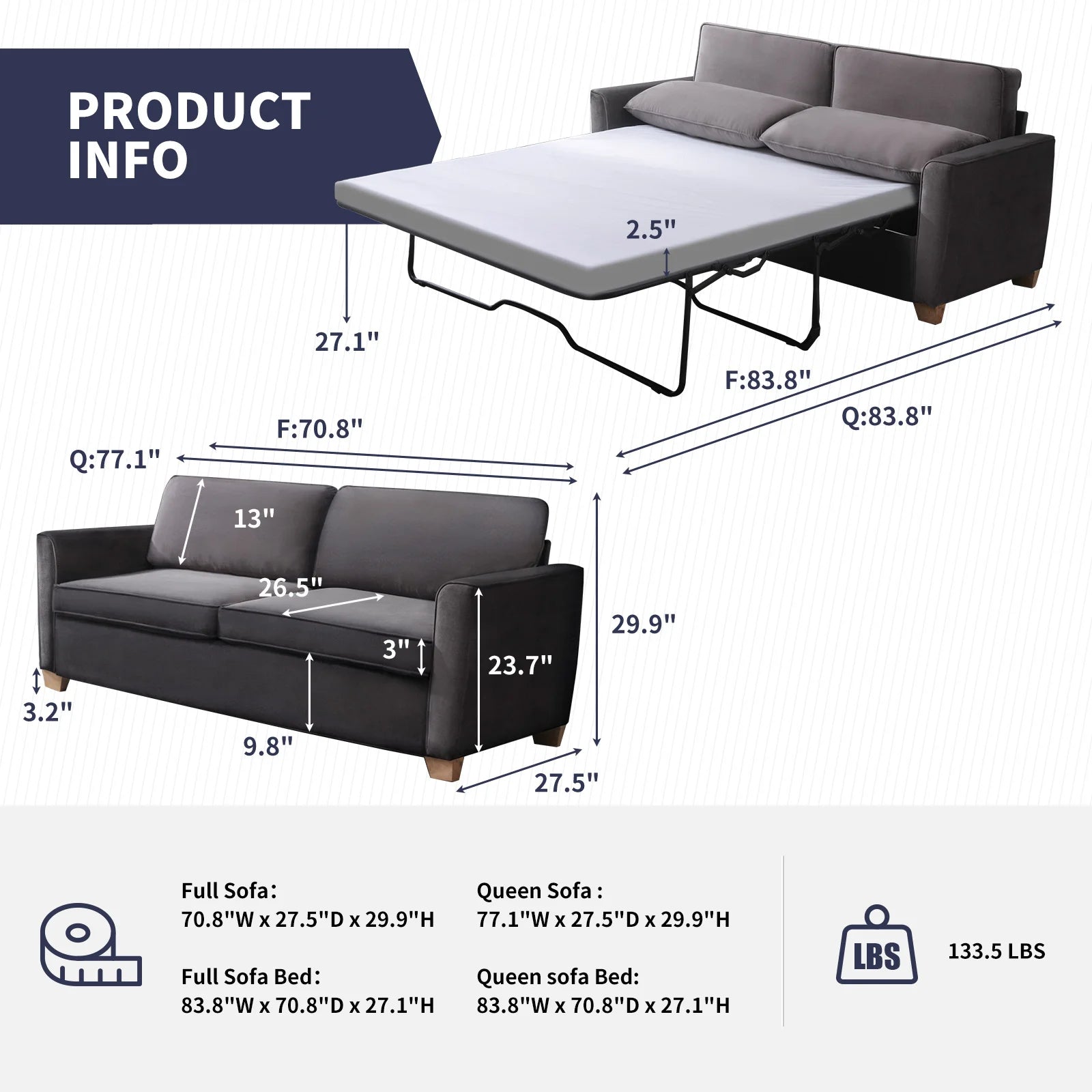 2-in-1 Pull-Out Velvet Futon Sofa Bed