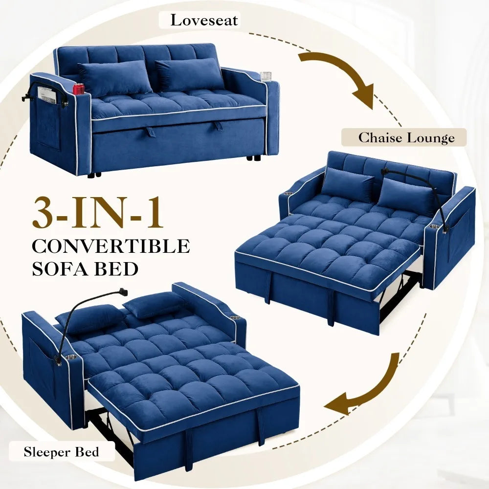 3 in 1 Convertible Sleeper Futon Sofa Bed with Side Pocket