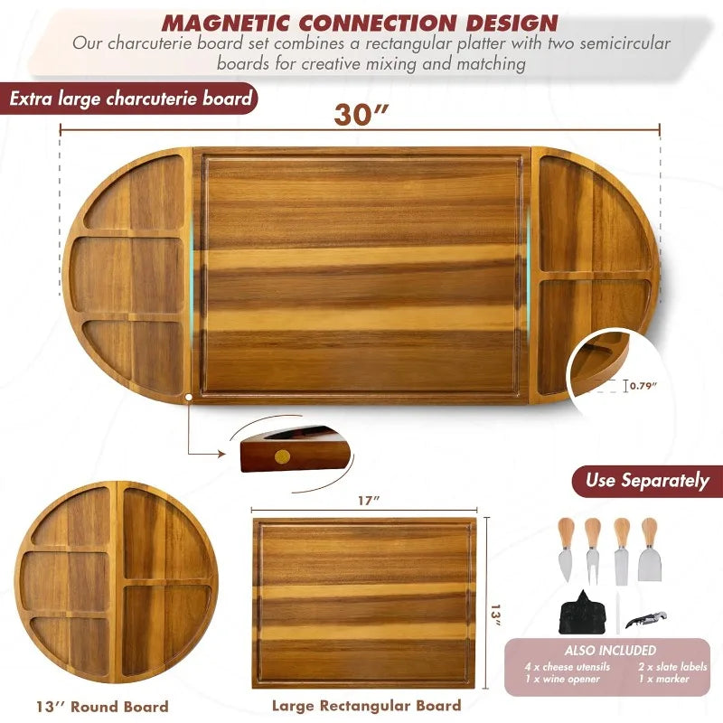 Bamboo Charcuterie Board Serving Platter Set