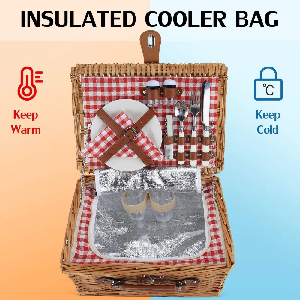 Outdoor Wicker Picnic Basket Set for 2-4 Pax