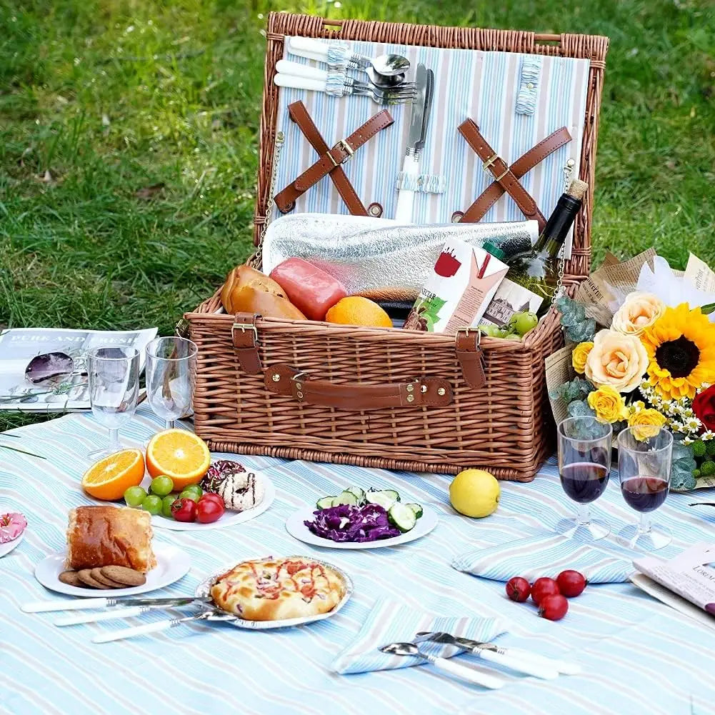 Outdoor Wicker Picnic Basket Set for 2-4 Pax