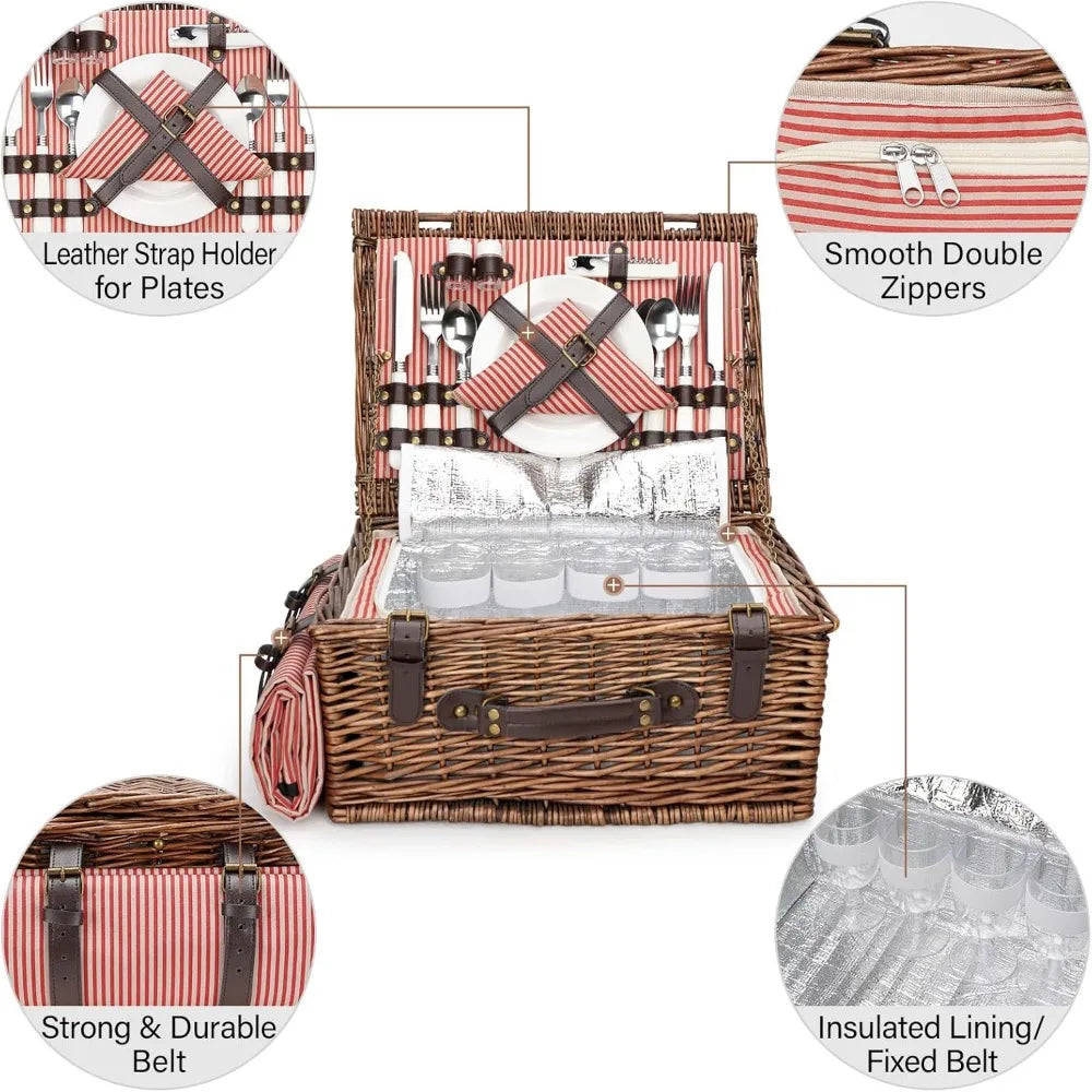 Outdoor Wicker Picnic Basket Set for 2-4 Pax