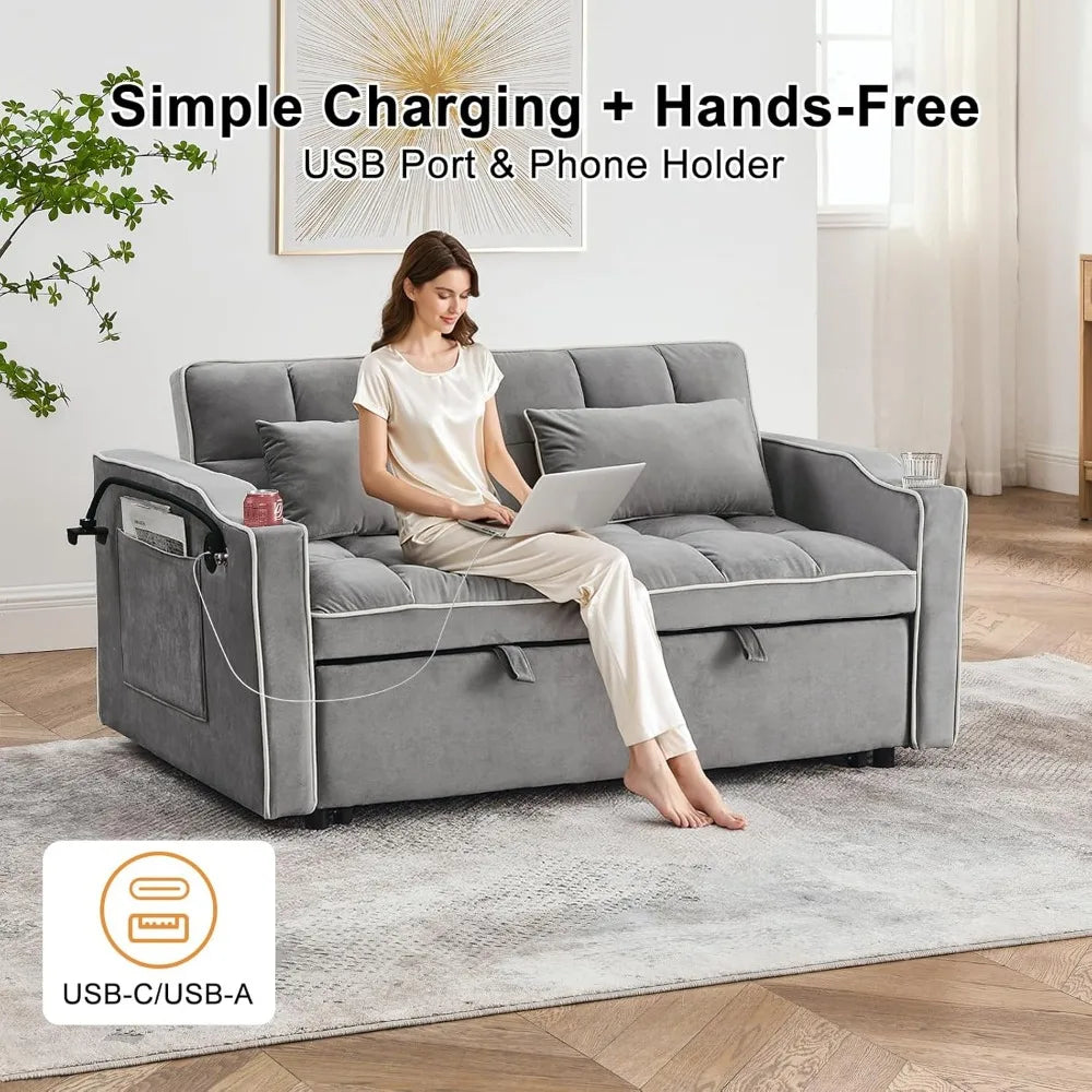3 in 1 Convertible Sleeper Futon Sofa Bed with Side Pocket