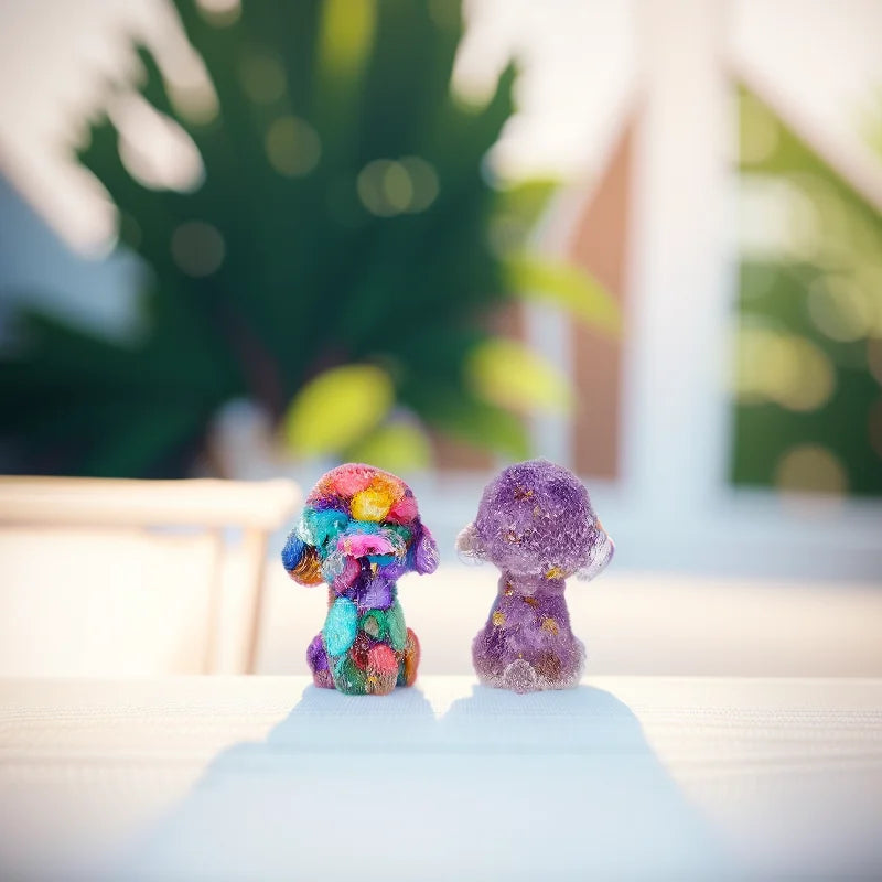 1PC Natural Crystal Gravel Teddy Dog Statue Dropper resin Reiki Stone Fengshui Creative Sculpture Study Room Home Decoration
