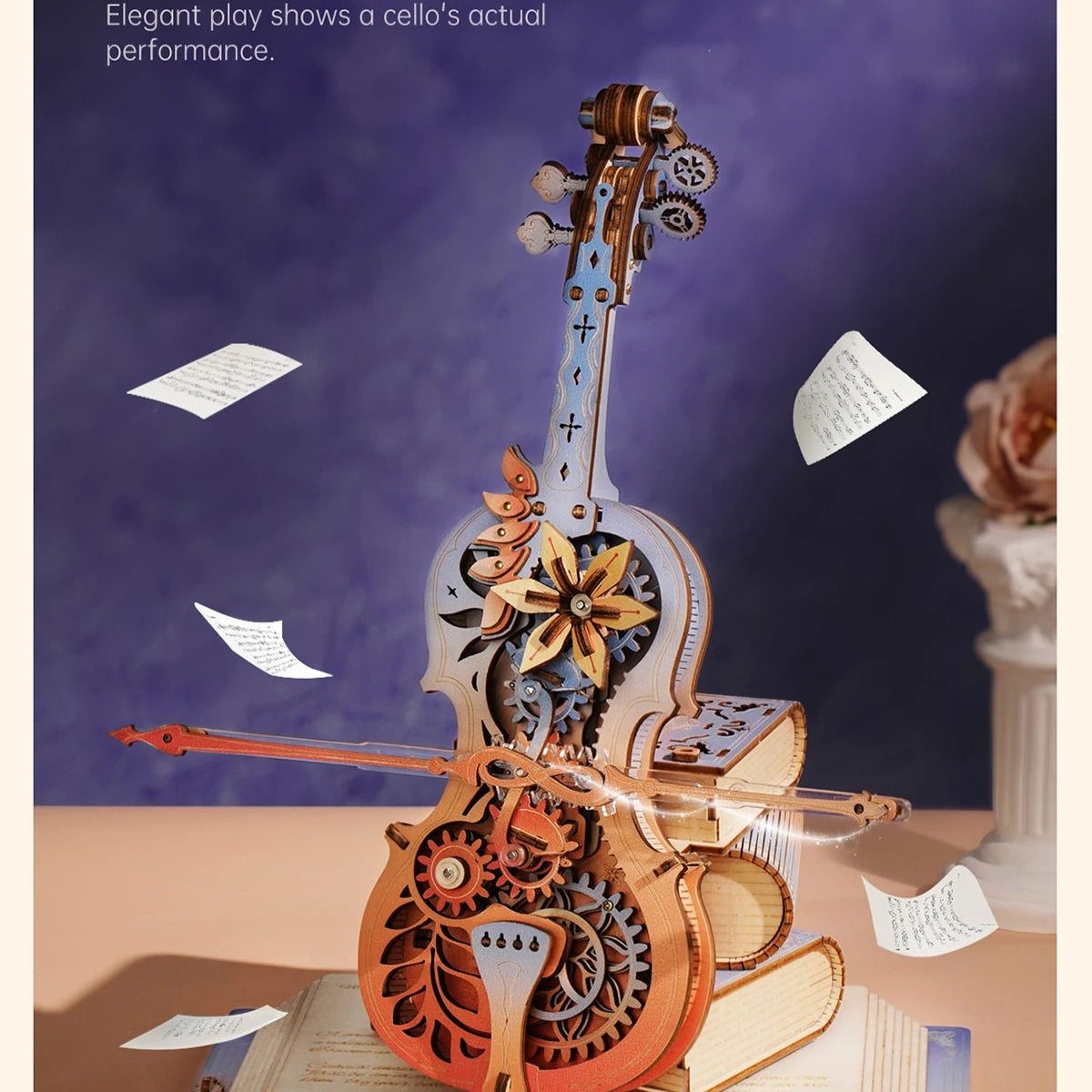 Creative 3D Wooden Puzzle Cello Mechanical Music Box