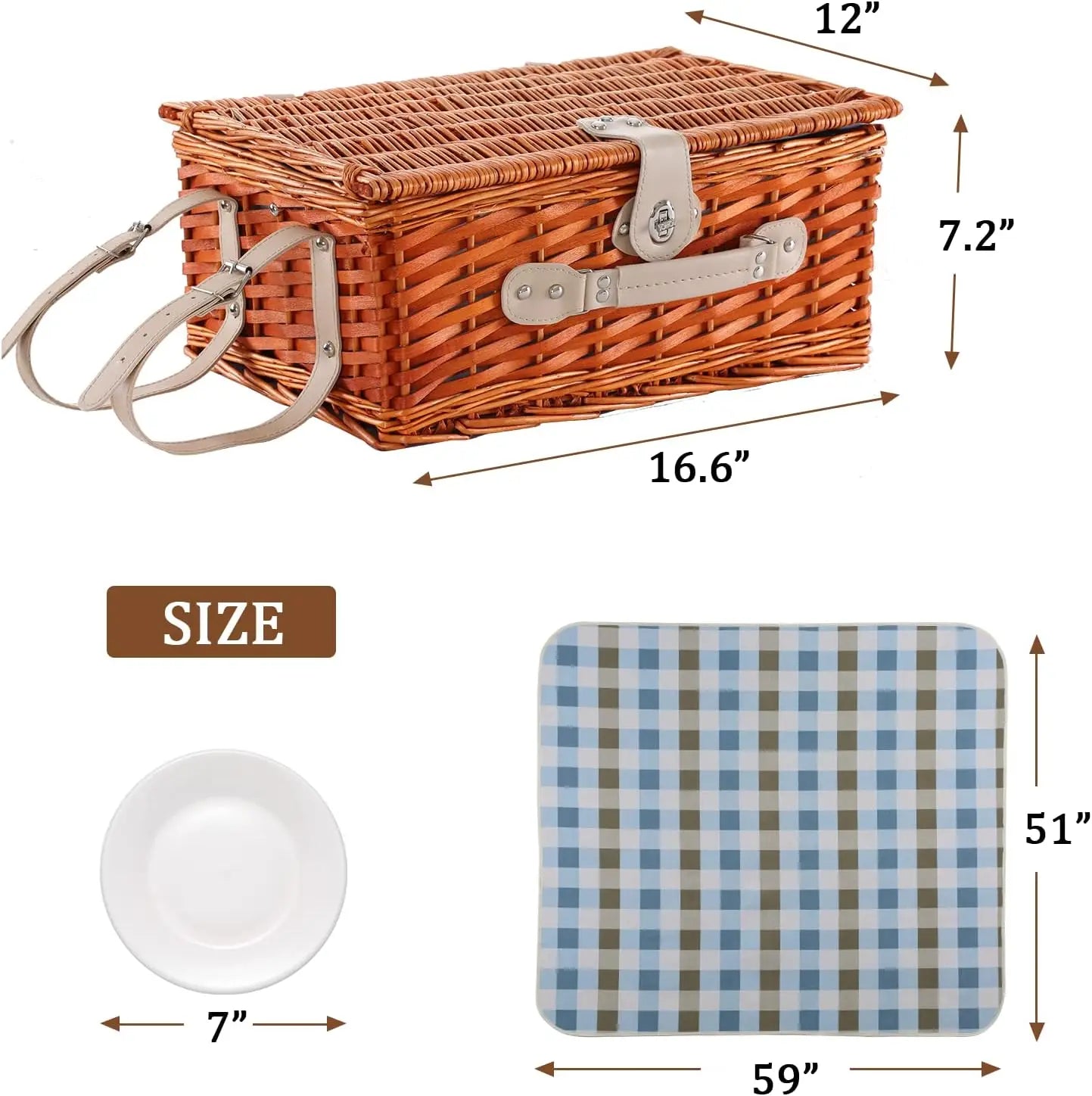 Outdoor Wicker Picnic Basket Set for 2-4 Pax