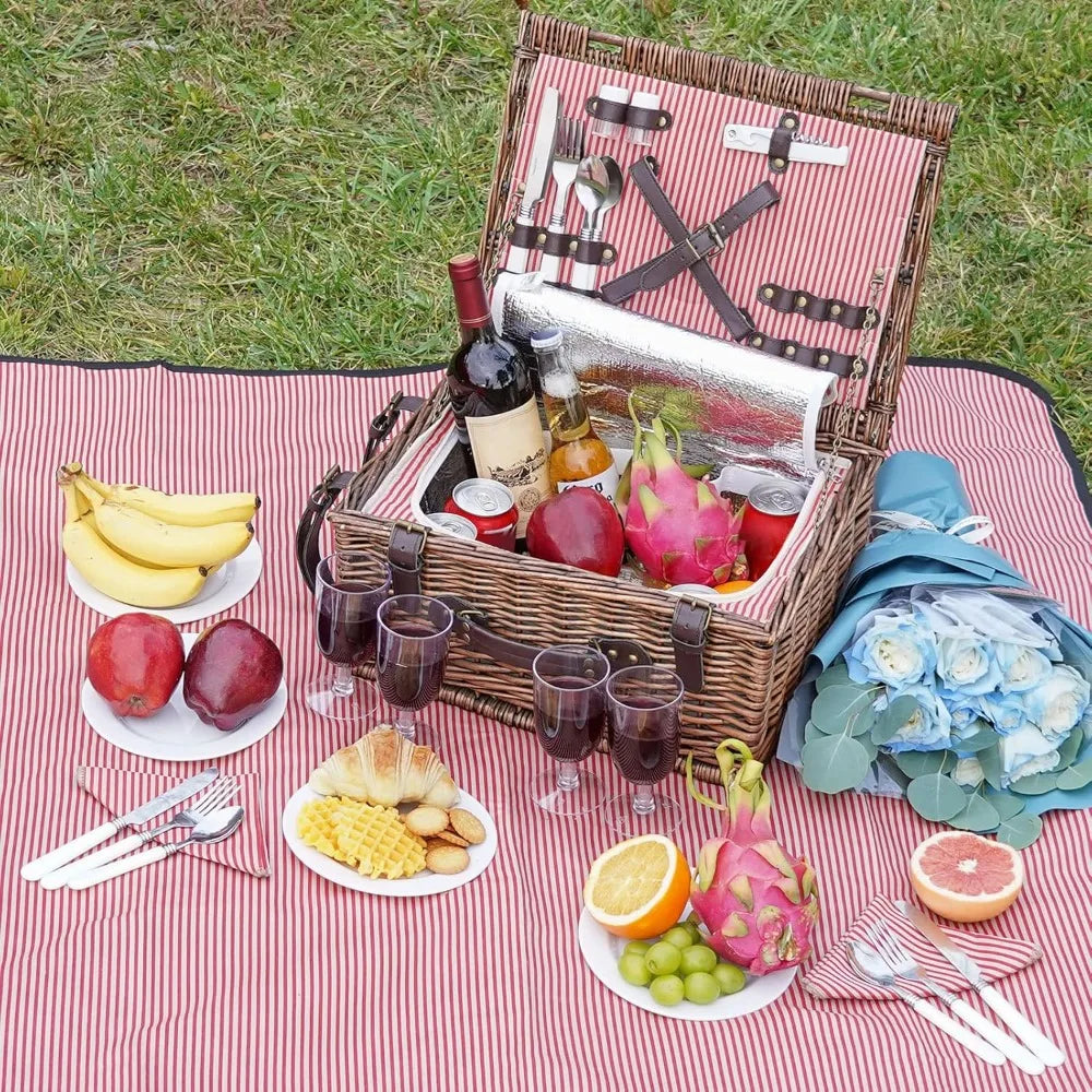 Outdoor Wicker Picnic Basket Set for 2-4 Pax